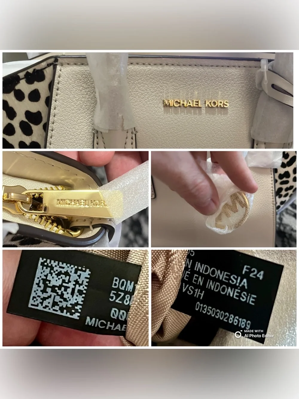 Michael Kors Avril Small Satchel Cream Leather Cheetah Calf Hair NWT Crossbody